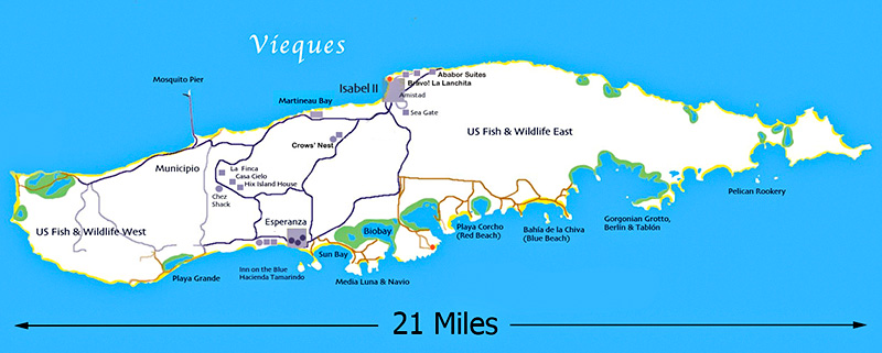 Vieques Map 21 miles